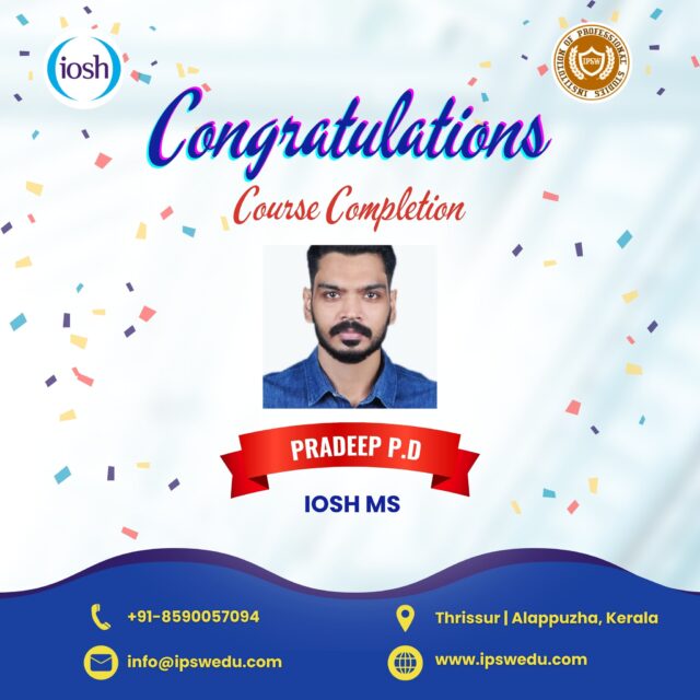 A milestone achieved!
Congratulations to Pradeep for completing IOSH.
We wish you great success and continuous growth in your professional journey.