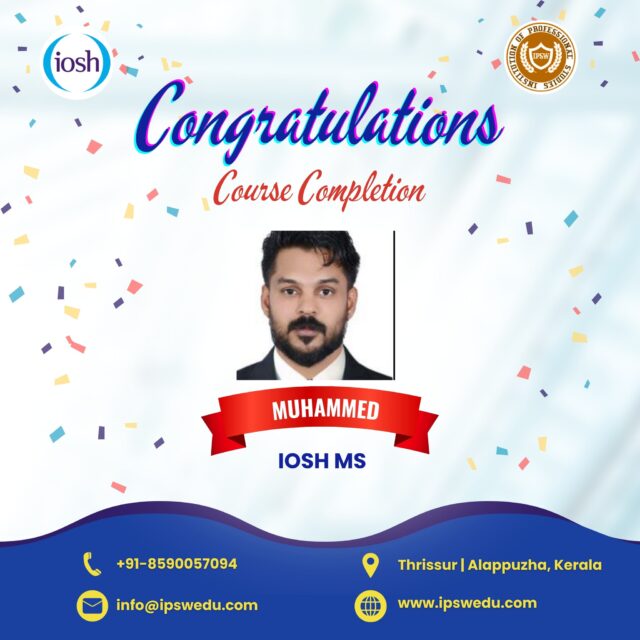 A milestone achieved!
Congratulations to Muhammed for completing IOSH.
We wish you great success and continuous growth in your professional journey.
