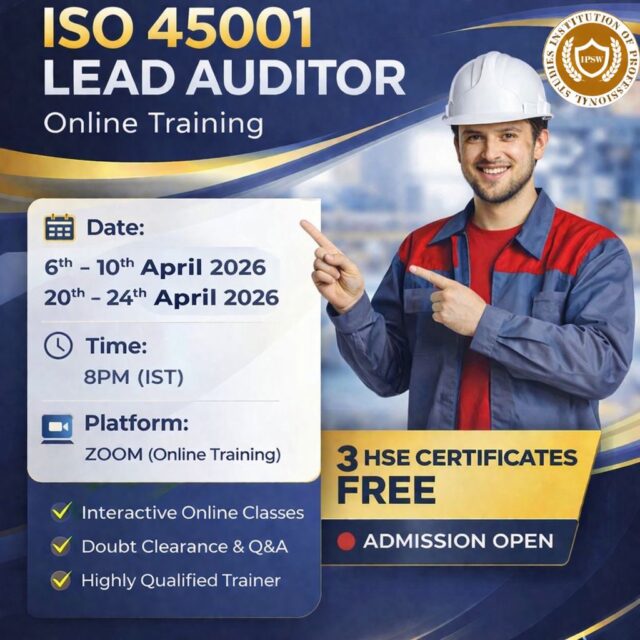 🚀 Start your safety career now!
https://wa.me/916238146662
ISO 45001 Lead Auditor Training
🎁 3 HSE Certificates FREE
📅 April Batch | 8 PM

📲 DM / WhatsApp to join
https://wa.me/916238146662
📲 𝐈𝐧𝐭𝐞𝐫𝐞𝐬𝐭𝐞𝐝 𝐢𝐧 𝐞𝐧𝐫𝐨𝐥𝐥𝐢𝐧𝐠? 𝐑𝐞𝐚𝐜𝐡 𝐨𝐮𝐭 𝐭𝐨 𝐮𝐬 𝐝𝐢𝐫𝐞𝐜𝐭𝐥𝐲 𝐯𝐢𝐚 𝐖𝐡𝐚𝐭𝐬𝐀𝐩𝐩:
👇👇👇👇👇👇👇👇👇👇
 http://wa.me/918129487054

Website 🔗:- https://ipswedu.com