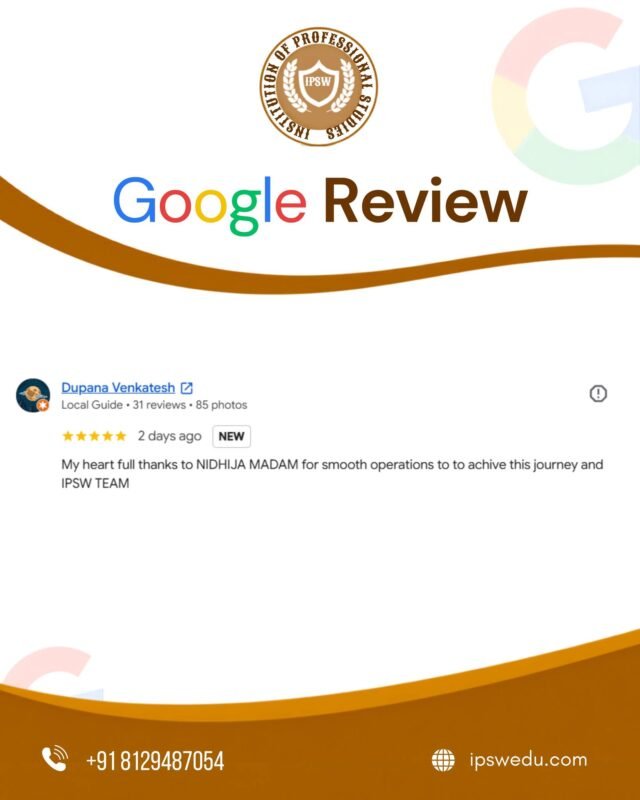 We are truly grateful for the valuable feedback and continued trust of our learners! ⭐

Your appreciation motivates the entire IPSW team to maintain excellence in training, learner support, and professional development.

A special thank you for recognising our team's efforts and making IPSW part of your learning journey. Your success and satisfaction inspire us to keep moving forward!

IPSW – Empowering Professionals Through Quality Education.

#GoogleReviews #LearnerFeedback #IPSW #StudentSatisfaction #ProfessionalDevelopment #QualityTraining #ExcellenceInEducation