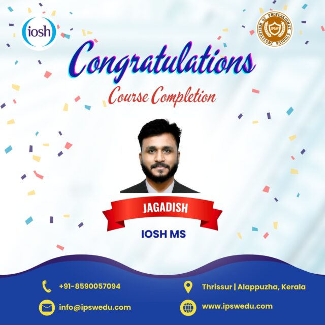 A milestone achieved!
Congratulations to Jagadish for completing IOSH.
We wish you great success and continuous growth in your professional journey.
