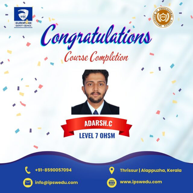 We are proud to congratulate Adarsh on the successful completion of Level 7 OHSM.
Your achievement reflects your hard work and our commitment to quality safety education.
👏 Well done!
