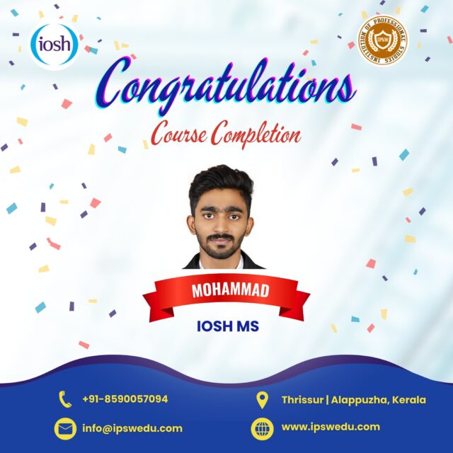 A milestone achieved!
Congratulations to Mohammad for completing IOSH.
We wish you great success and continuous growth in your professional journey.