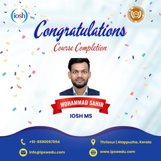 A milestone achieved!
Congratulations to Mohammad Sahir for completing IOSH.
We wish you great success and continuous growth in your professional journey.
