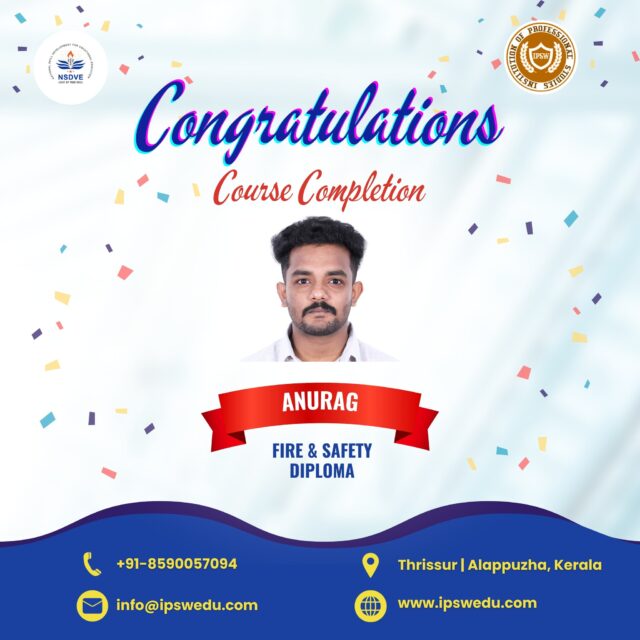 🎉 Proud moment for IPSW!

We are delighted to congratulate Anurag on successfully completing the Fire & Safety Diploma.
This achievement reflects strong commitment, professional discipline, and readiness to take on real-world safety responsibilities in the HSE industry.
👏 Join us in congratulating Anurag and wishing him continued success in his safety career ahead.