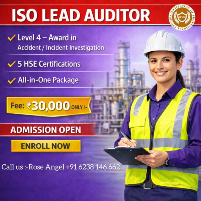 🚨 𝐒𝐭𝐨𝐩 𝐬𝐜𝐫𝐨𝐥𝐥𝐢𝐧𝐠! 𝐘𝐨𝐮𝐫 𝐬𝐚𝐟𝐞𝐭𝐲 𝐜𝐚𝐫𝐞𝐞𝐫 𝐛𝐫𝐞𝐚𝐤𝐭𝐡𝐫𝐨𝐮𝐠𝐡 𝐬𝐭𝐚𝐫𝐭𝐬 𝐇𝐄𝐑𝐄!

🎯 Become a Certified ISO Lead Auditor with:
✅ Level 4 – Accident / Incident Investigation
✅ 5 HSE Certifications
✅ Complete All-in-One Package

💼 𝐇𝐢𝐠𝐡 𝐃𝐞𝐦𝐚𝐧𝐝 𝐉𝐨𝐛𝐬 | 🌍 𝐆𝐥𝐨𝐛𝐚𝐥 𝐎𝐩𝐩𝐨𝐫𝐭𝐮𝐧𝐢𝐭𝐢𝐞𝐬

💰 Course Fee: ₹30,000 ONLY

⚡ 𝐋𝐢𝐦𝐢𝐭𝐞𝐝 𝐒𝐞𝐚𝐭𝐬 – 𝐀𝐝𝐦𝐢𝐬𝐬𝐢𝐨𝐧 𝐎𝐩𝐞𝐧 𝐍𝐎𝐖!

📲 𝐖𝐡𝐚𝐭𝐬𝐀𝐩𝐩 𝐧𝐨𝐰 𝐭𝐨 𝐞𝐧𝐫𝐨𝐥 👇👇👇
https://wa.me/916238146662